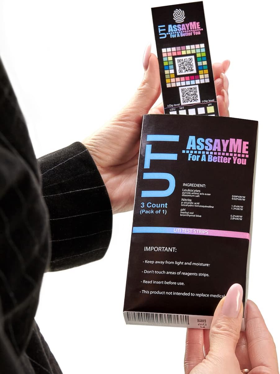 AssayMe UTI Urine Test Strips with Free App Urinalysis Test Strips, Urine Test Strips for Infection 3 Strips LEU, NIT, pH. : Health & Household
