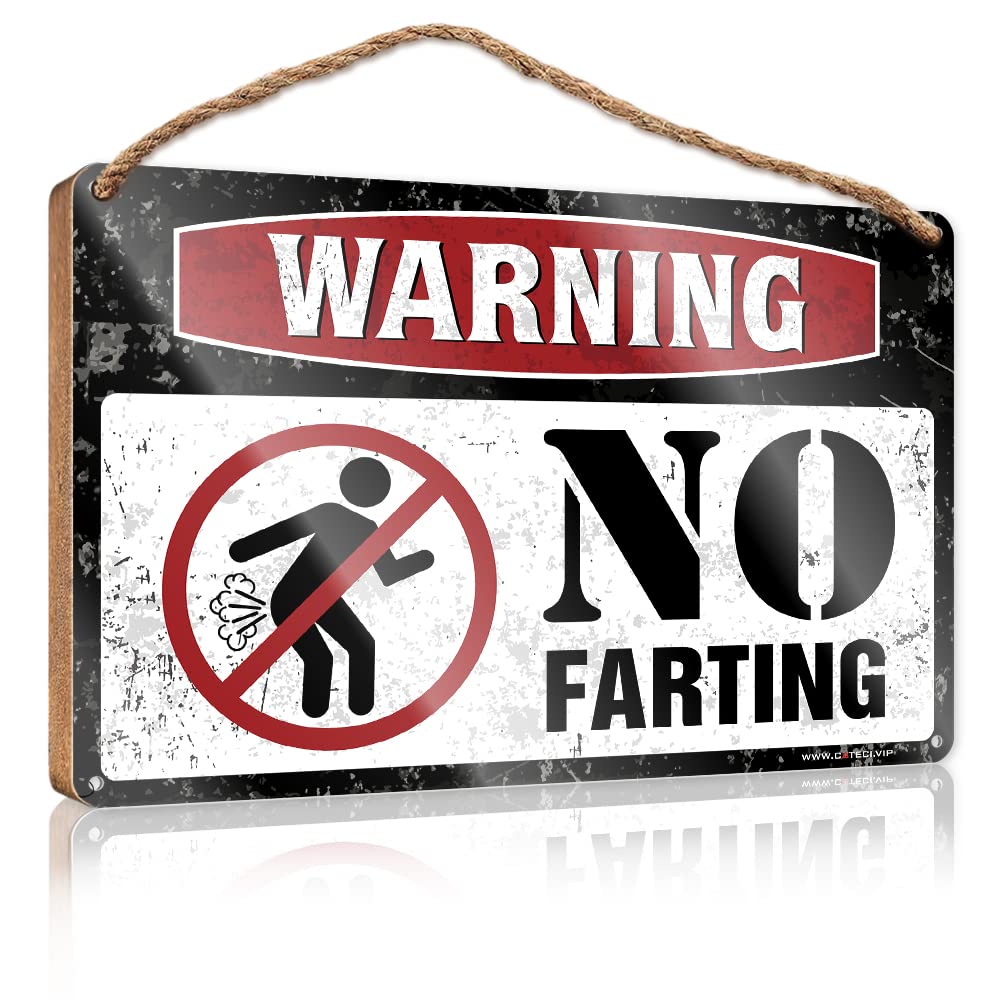FRINTOXA Farmhouse Hanging Sign No Farting Warning Wooden Sign(20X30CM)