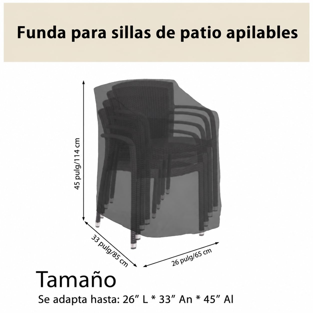 Funda para Sillas Apilables de Jardín Impermeable 2 Unidades, 210D Oxford | Funda Protectora Para Sillas de Exterior, Anti-Viento Anti-UV, con Cordón Ajustable, Hebillas y Ventilación