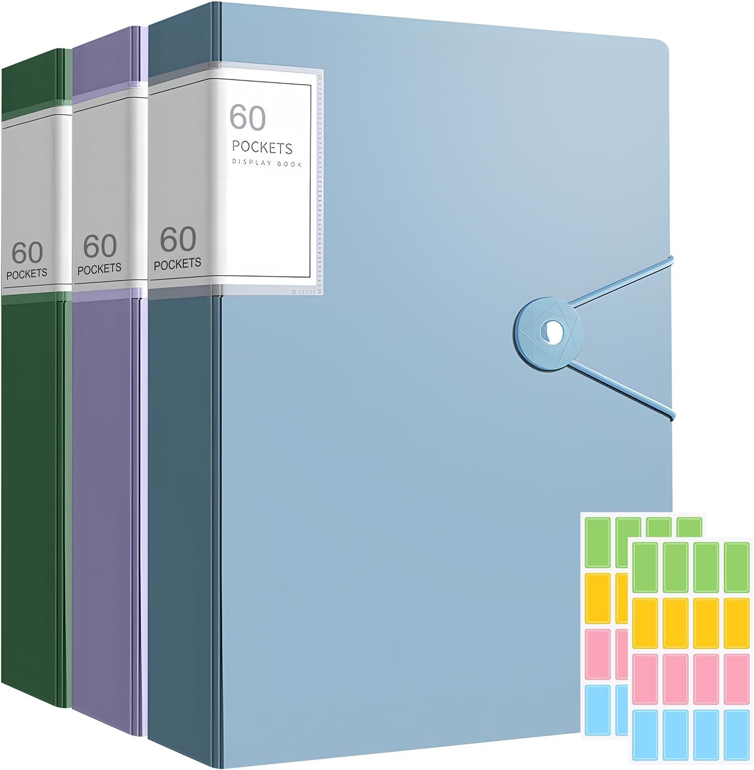 A4 Display Folder 60 Plastic Sleeves Pockets Document FolderLarge Capacity Waterproof Presentation Display Book Poly Pocket Folderwith Buckle for School Office Interviews Financial Certificate(3)