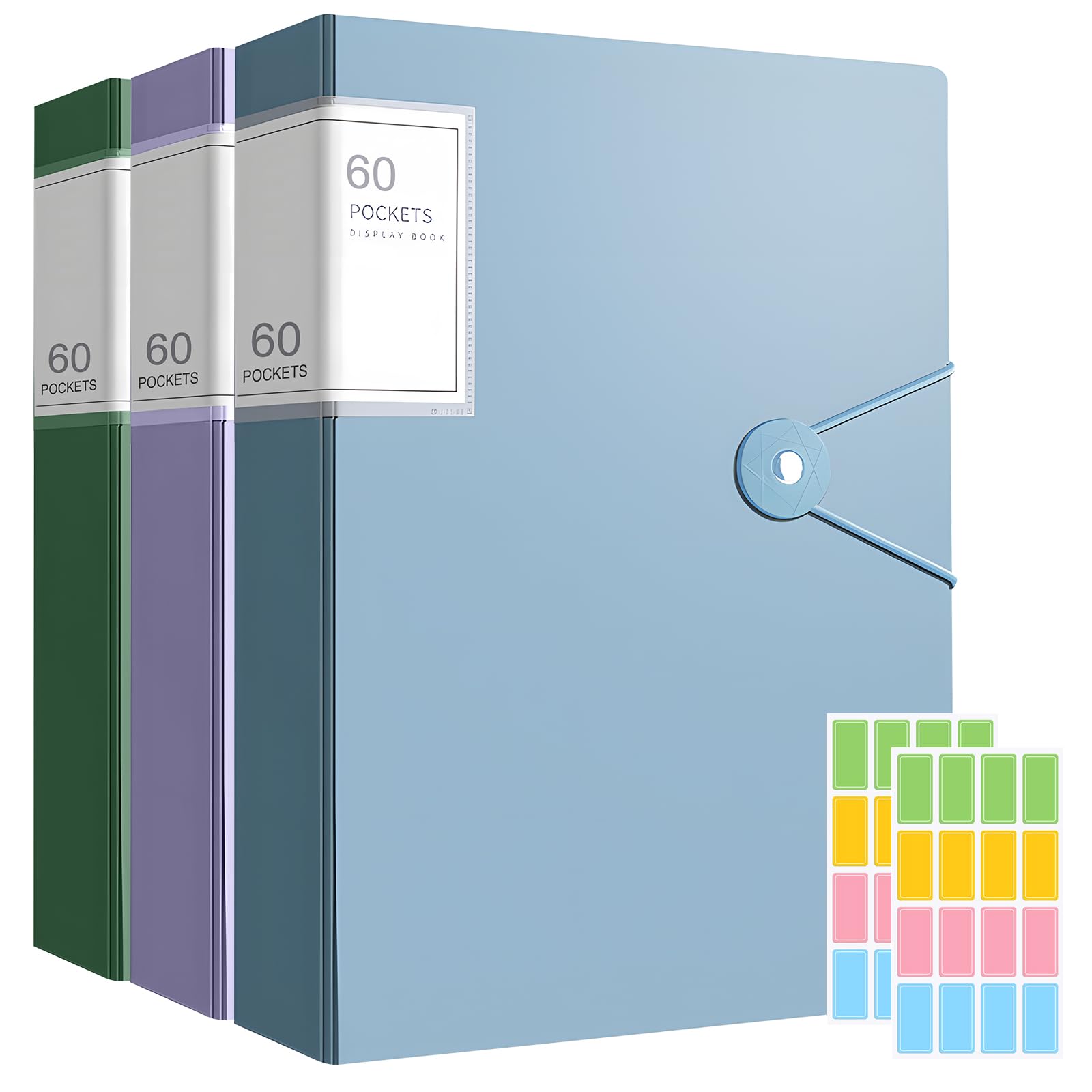 A4 Display Folder 60 Plastic Sleeves Pockets Document FolderLarge Capacity Waterproof Presentation Display Book Poly Pocket Folderwith Buckle for School Office Interviews Financial Certificate(3)