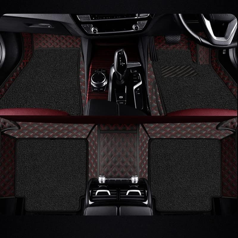 Image of Premium 7D Car Floor Mat Full Set for Kia Carnival Limousine, Luxury Leather with Detachable Grass Car Foot Mat with Heal Pad, 100% Waterproof & Anti-Skid (Black Red with Black Curly)