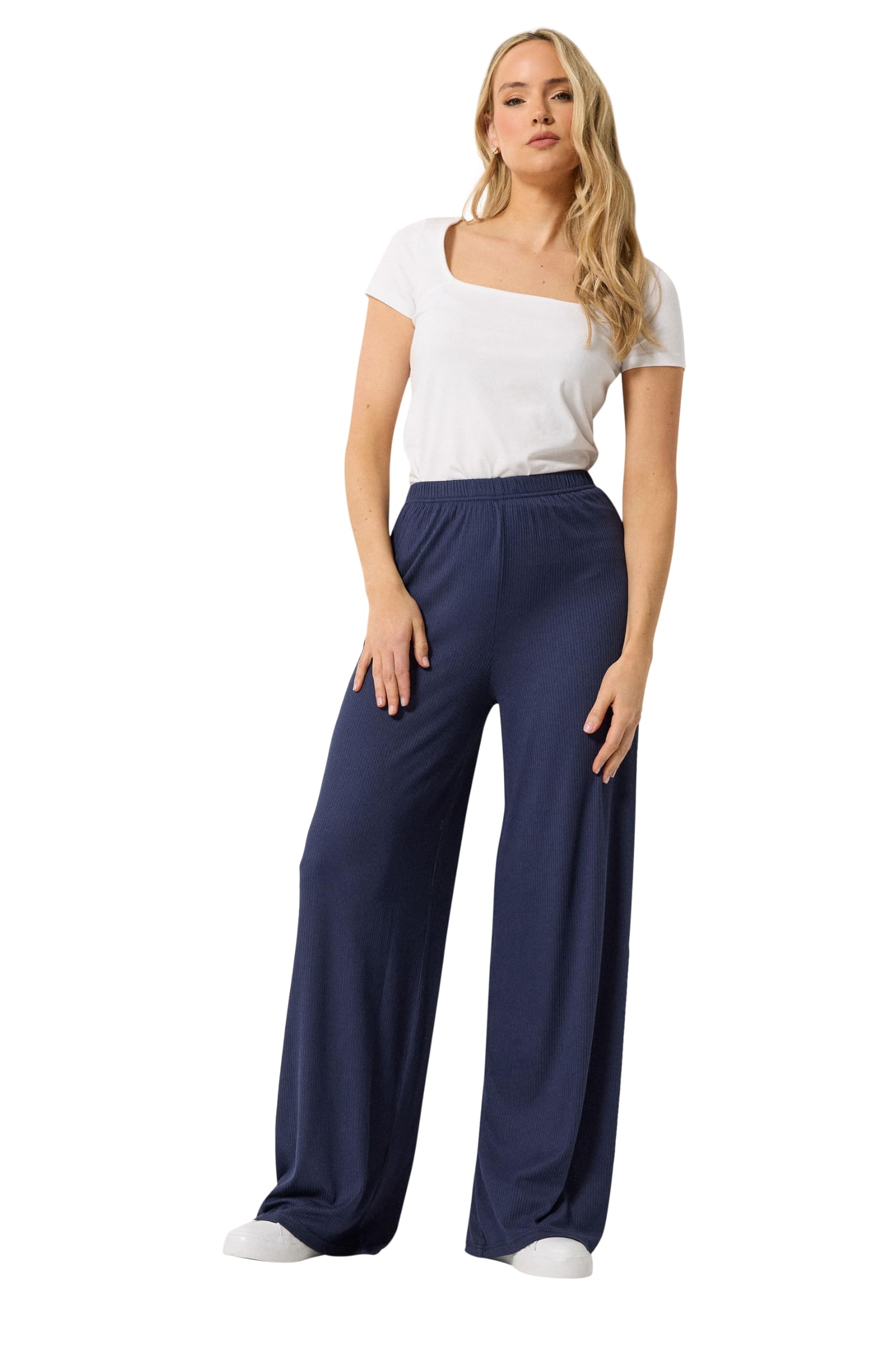 Long Tall Sally - LTS Tall Navy Ribbed Wide Leg Trousers - Women's