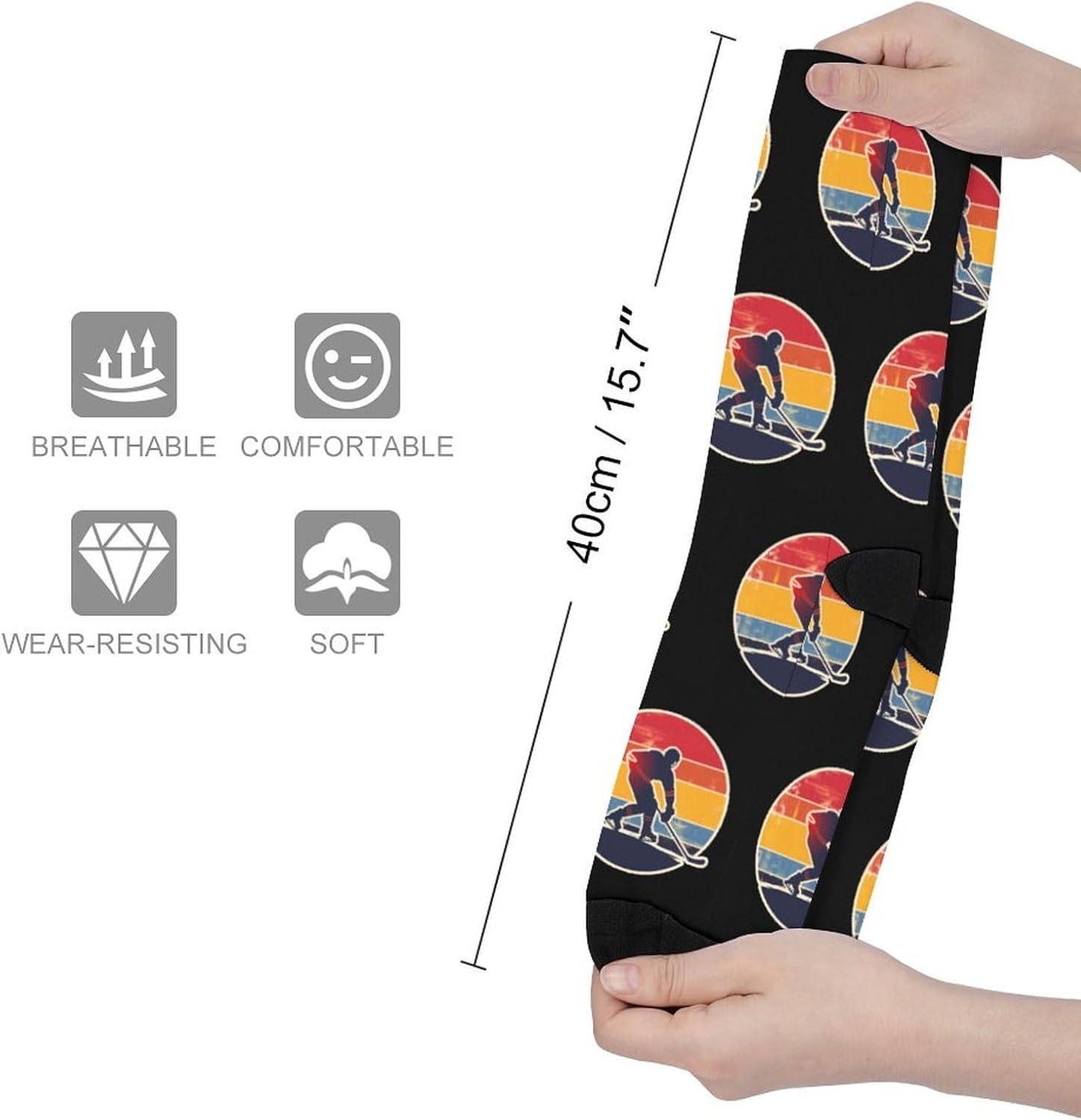 Hockey Vintage Hockey Player Knee High Socks Athletic Long Stockings Sport Casual Crew Tube Sock Boot 40cm