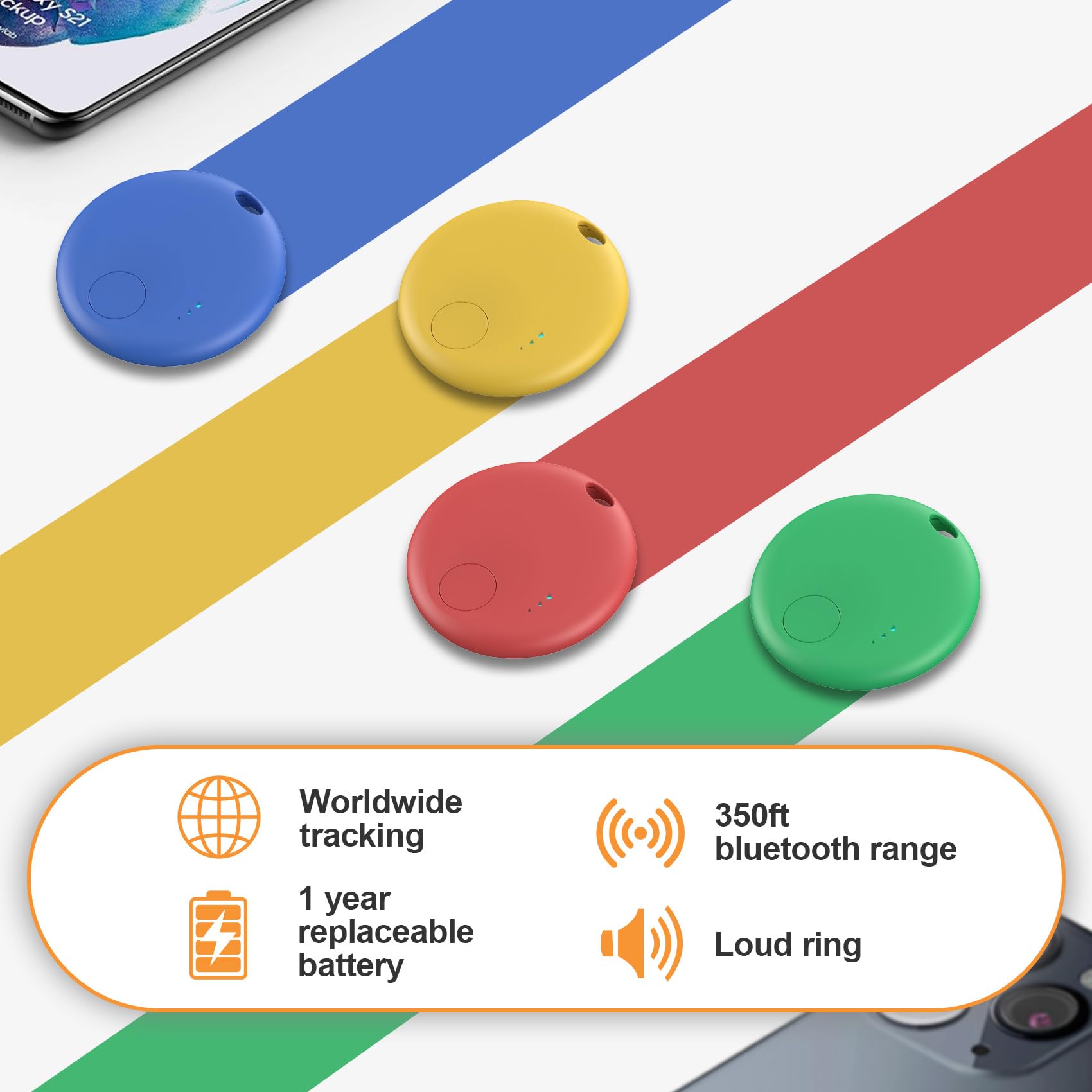 Air Tracker Android y iOS, Smart Tracker Localizador de Objetos Bluetooth, Compatible con Apple Buscar y Google Localizador, Localizador Bluetooth para Llaves, Cartera, Equipaje, Mochila (Multicolor)
