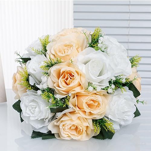 Miniatura 5 de QUTUNI 10 arreglos de bolas de flores artificiales, 15 cabezas de flores, ramo de rosas de boda con base, adecuado para fiestas, día de San