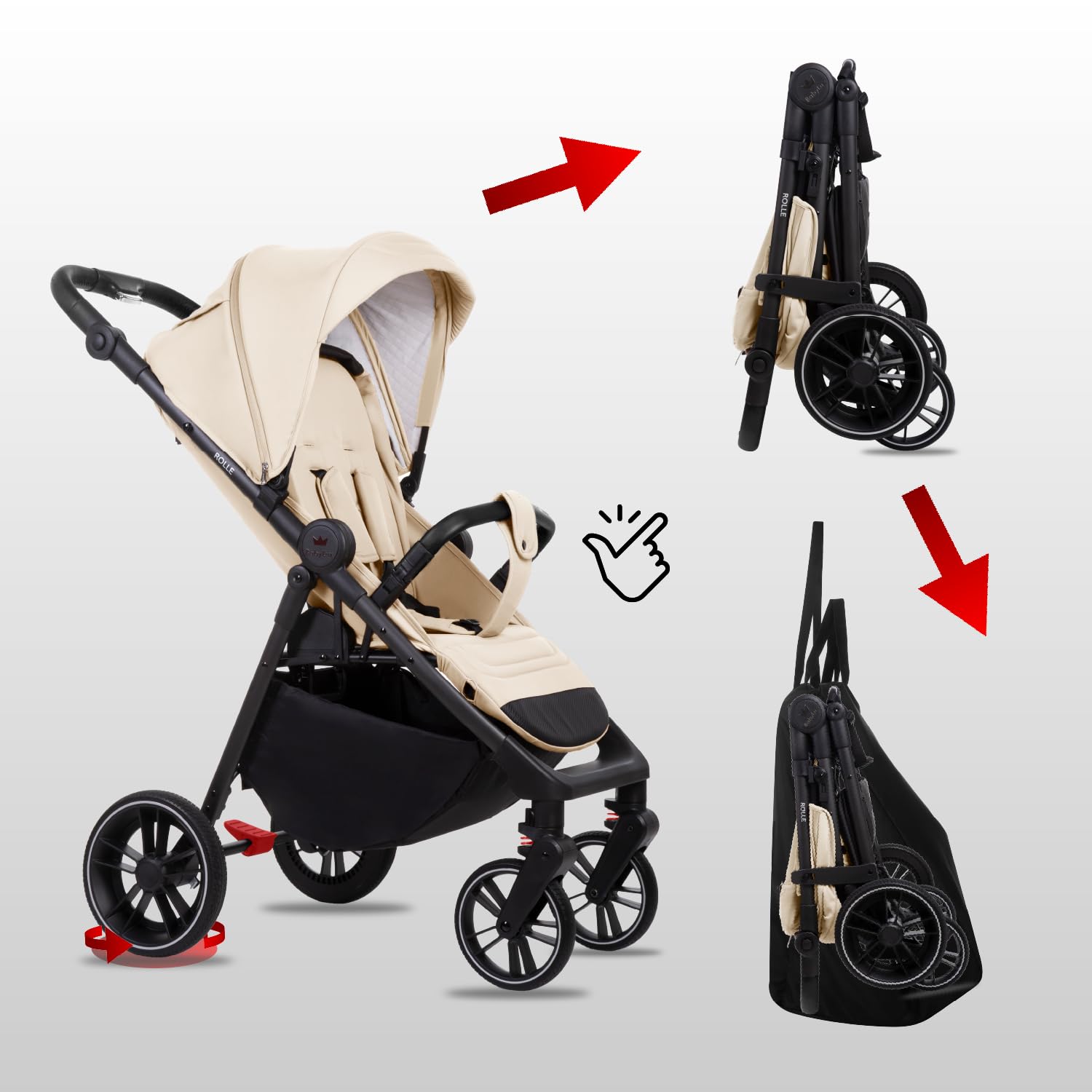 Babylux Passeggino Leggero da Viaggio ROLLE con Funzione Reclinabile, Sand | Passeggino Pieghevole, Manubrio Telescopico, Ripiegabile In Modo Compatto, Borsa Per Pannolini E Viaggio E Altri Accessori