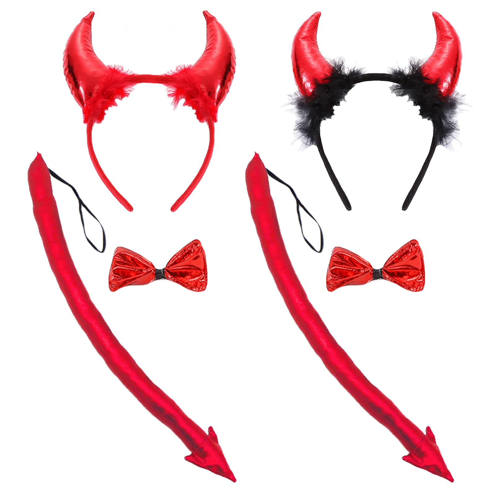 YAXAMING6 Pcs Halloween Devil Horns Headband Bow Tie Tail Red Devils Ears Hair Hoops Bands Bowtie Animal Cow Headpiece Hairband Women Christmas Holiday Festival Dress Up Cosplay Birthday Party Accessories