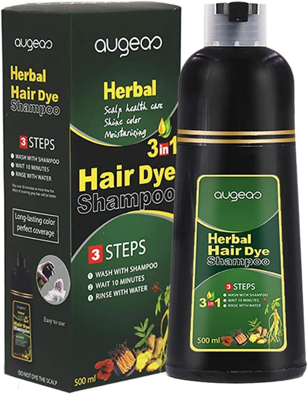 1 Bottle 10 Mins Hair Darkening Shampoo - Creme Black Hair Dye Root Touch-Up, Up to 100 Percent Grey Hair Coverage, Full Coverage and Easy Application, Nice'n Easy Crème, 500ml