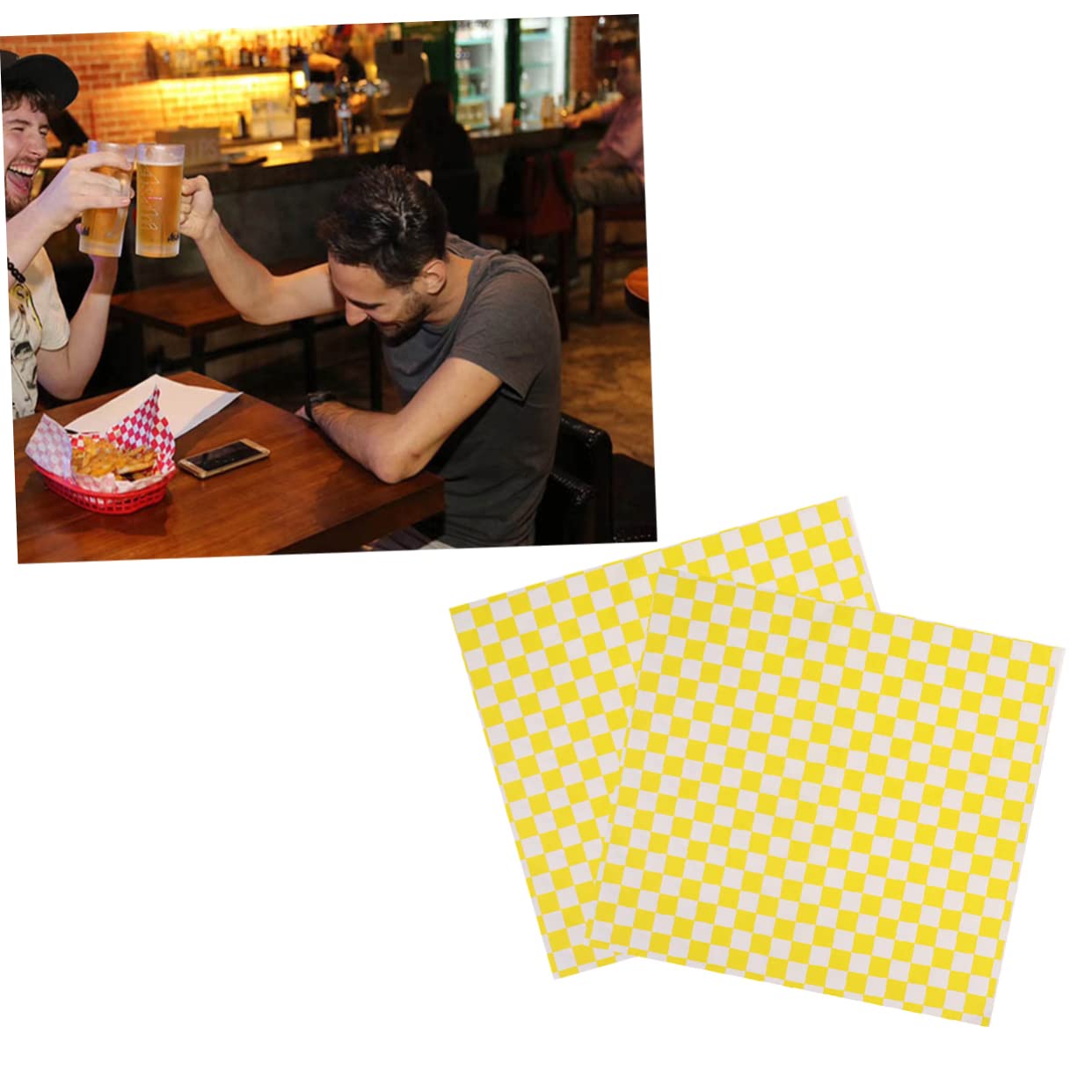 Unomor Plaid Lattice Greaseproof Paper Wrappers Food Baking Sheets for Pizza Snacks 100pcs Pack