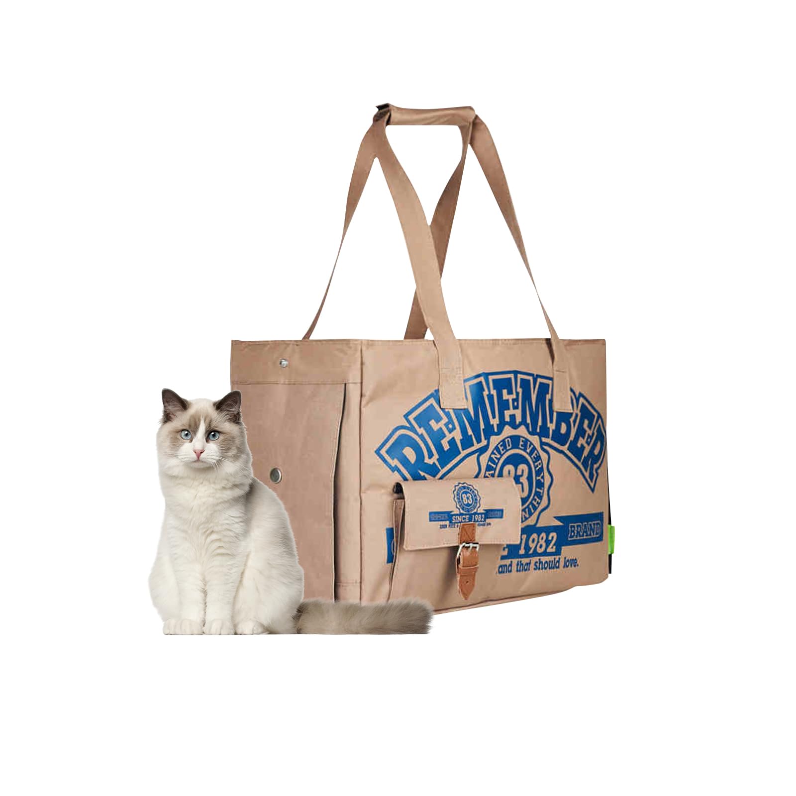 Galatée Bolsa para Mascotas, Bolsa Plegable para Perros Aprobada por Aerolíneas, Bolsa para Gatos con Apertura Superior, Bolsa De Viaje para Mascotas para Gatos y Perros Pequeños(Caqui Azul)