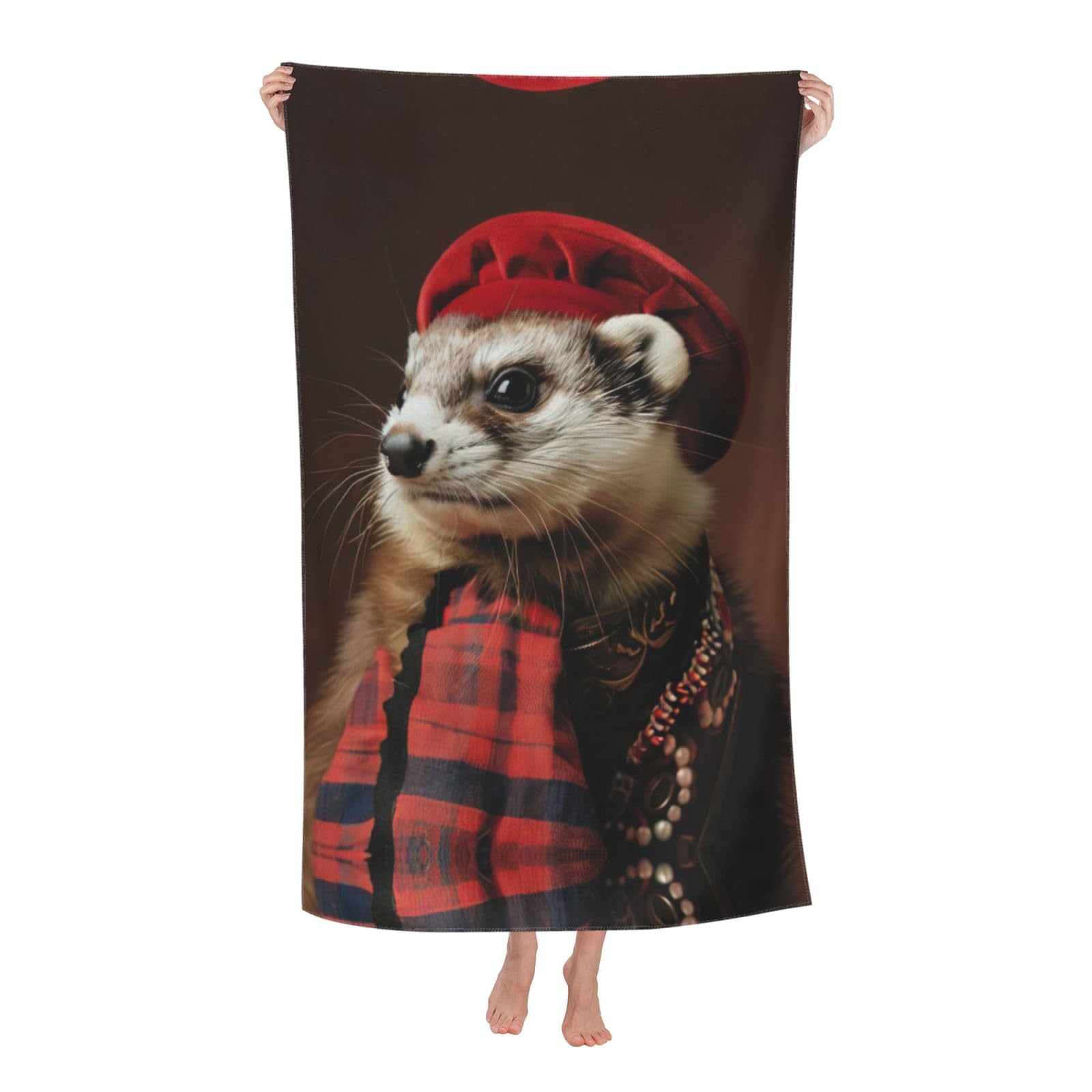 Pojknbv White French Fashion Model Ferrets Print Oversized Adult Beach Towel Quick-Dry Comfortable Lightweight Travel Pool Camping