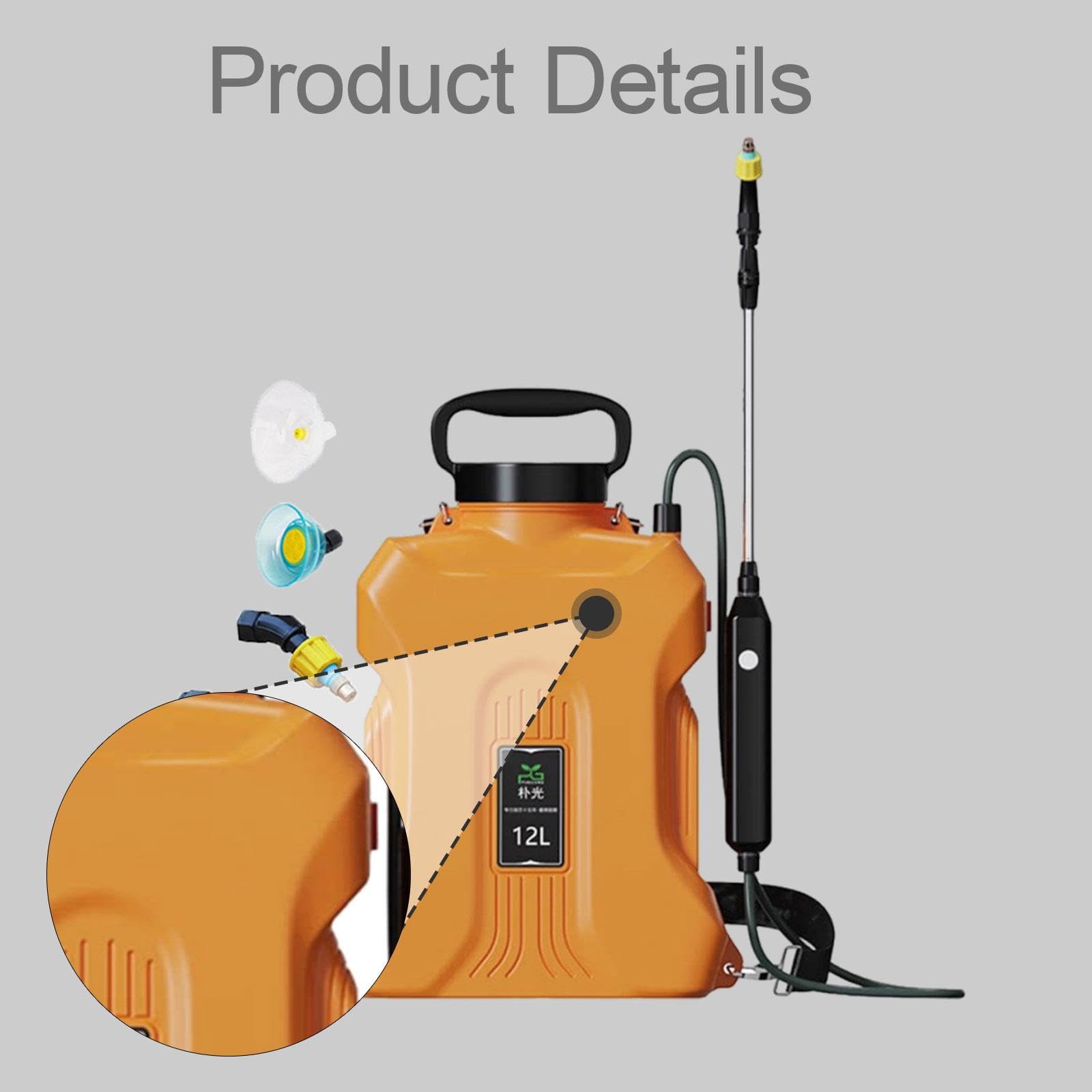 Perfeclan Pulverizador Eléctrico de Jardín, Pulverizador de Agua de 12 litros, Profesional, Recargable, Multiusos, con Lanza Retráctil, para La, Naranja