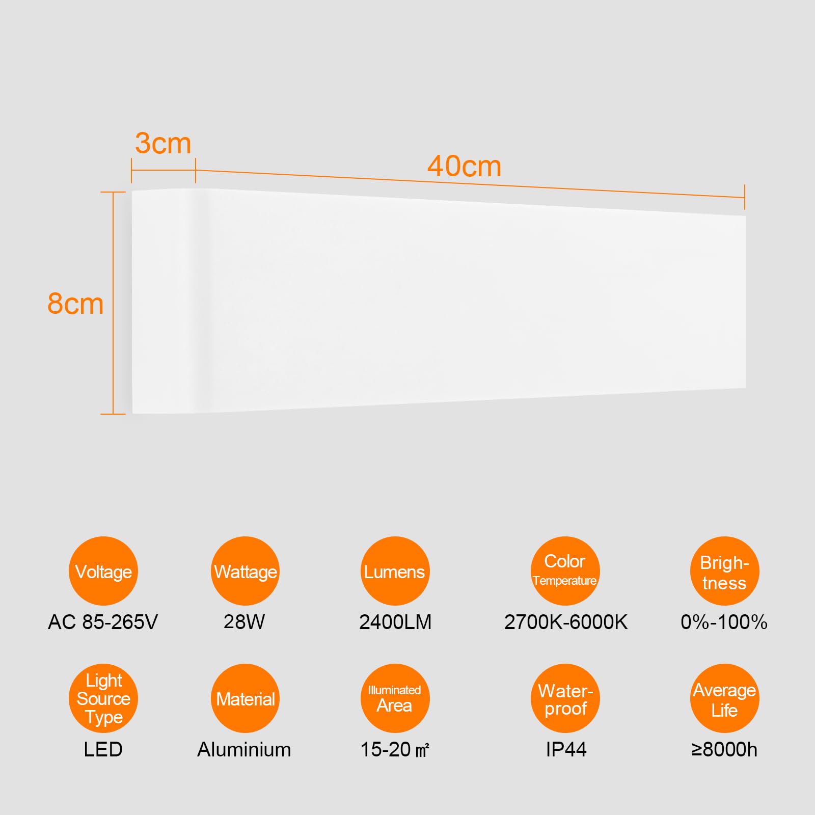 ENCOFT 18W Applique Murale LED, 40cm Lampe Murale Intérieur Dimmable avec Télécommande, Up Down Spot Éclairage Mural en Aluminium, 2700K-6000K 0-2400LM, Luminaire Mural pour Chambre Salon, Blanc