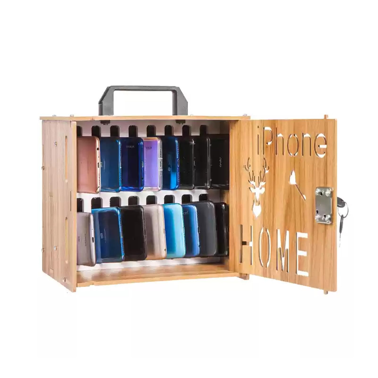 UGTFFT Wooden Mobile Phone Storage Cabinet Desktop Storage Rack Mobile Phone Storage Cabinet,Stable Structure Rounded Corner Edging Safety Lock Design,Suitable for School Factory Office(16 grids)