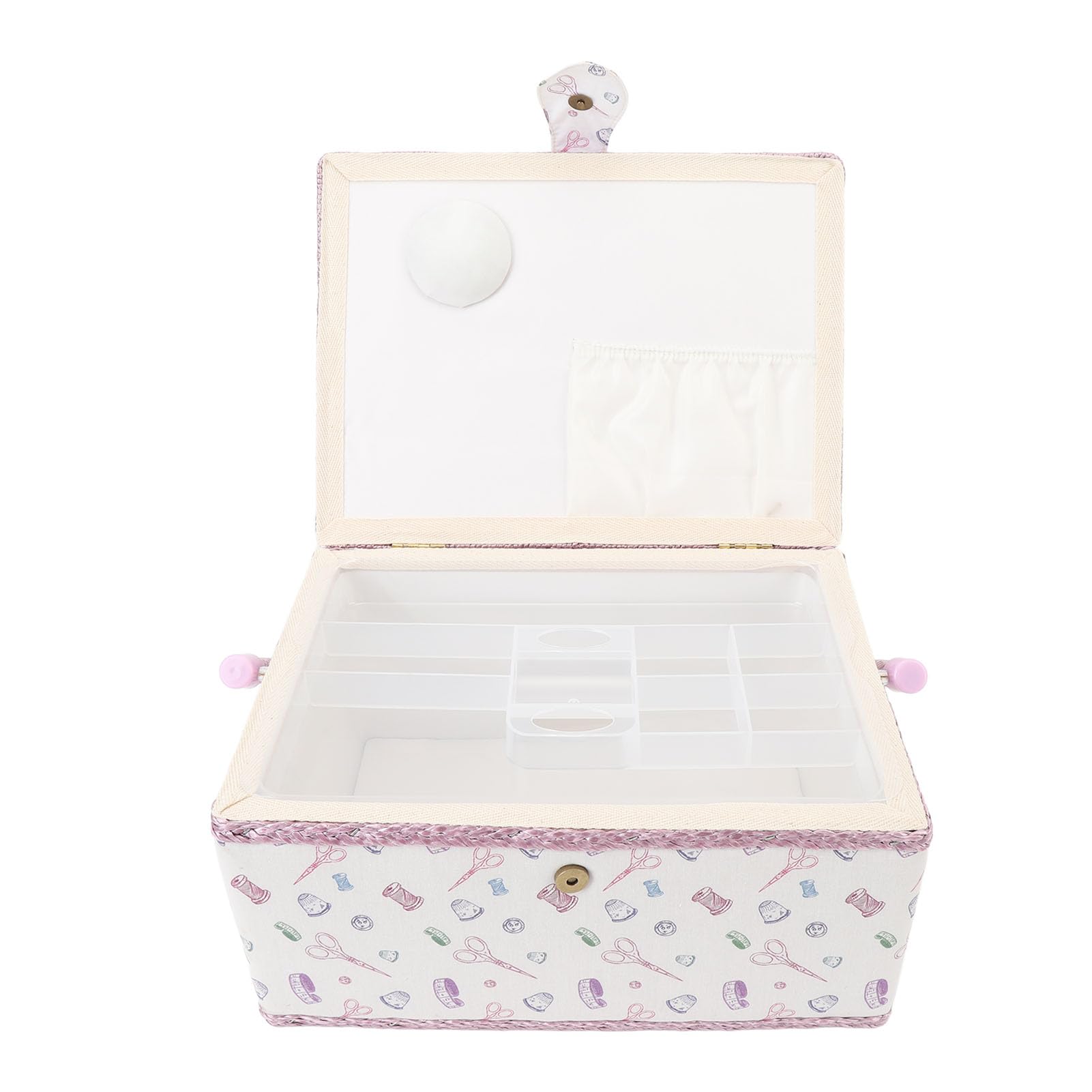 Cesta de Costura para Caja de Almacenamiento de Tela, Organizador de Gran Capacidad con asa portátil, Compartimentos Transparentes para Agujas, Tijeras, Hilos, Accesorio