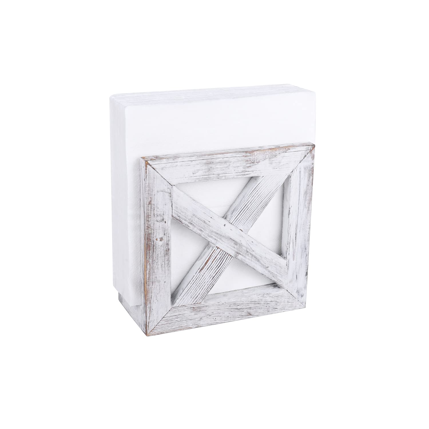 Farmhouse Napkin Holder Kitchen French Country Vintage Rustic Napkin Holder Wood Distressed Wooden Napkin Holder Table Napkin Holders Dispenser Napkins 5.5" x 5.5" White