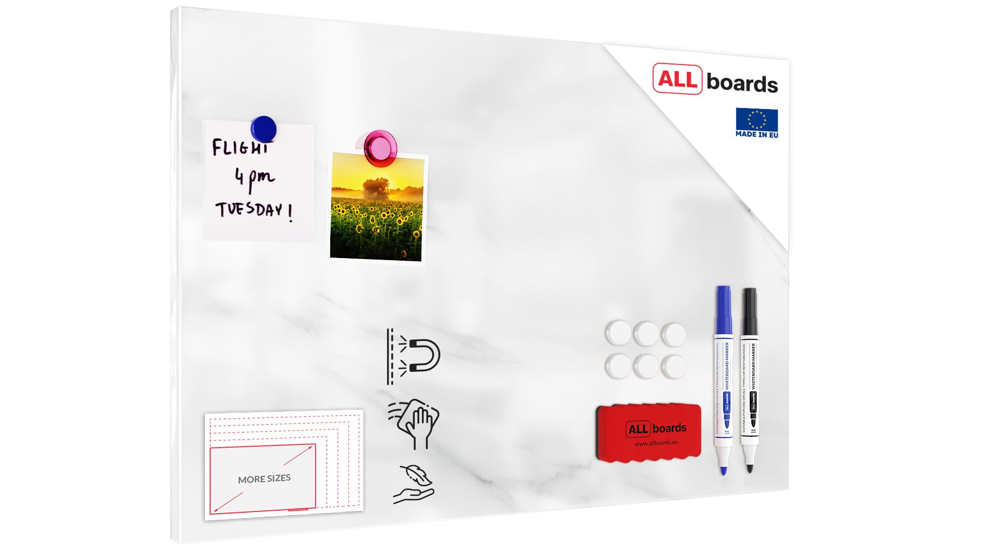 Magnetic Boards MetalBoard White Marble, Decorative Marble, Marble Surface 60x40cm a Magnetic Metal Poster for All Types of Magnets + a Set of Accessories Included โ image 1