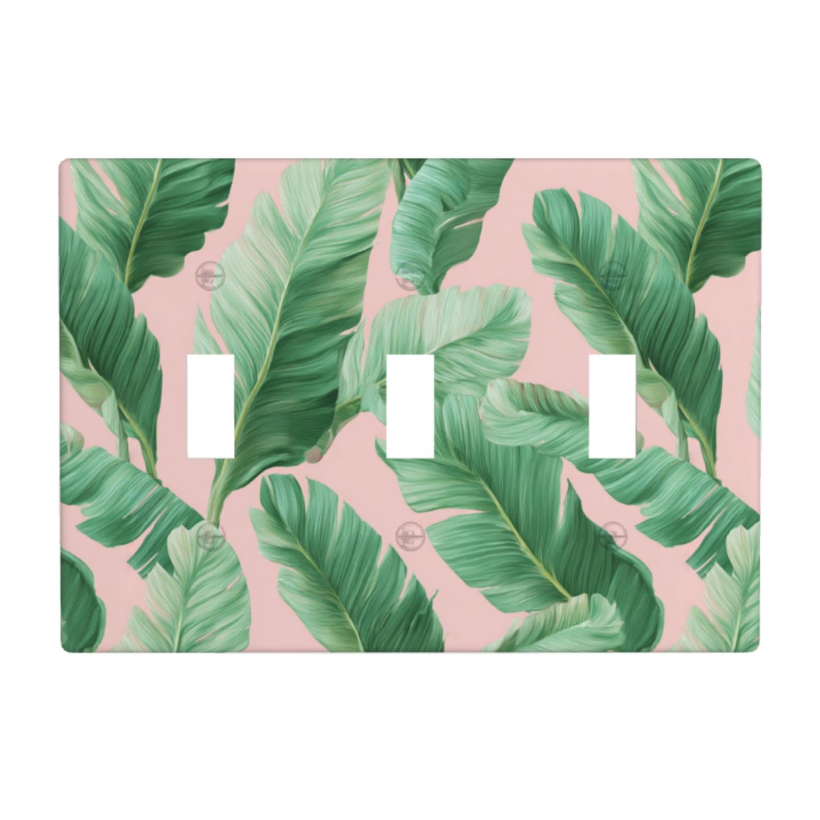 Reen Banana Leaves On Pink Light Switch Covers 3 Gang Triple Toggle Wall Plate Switchplate Electrical Faceplate for Bathroom Kitchen Bedroom Decor