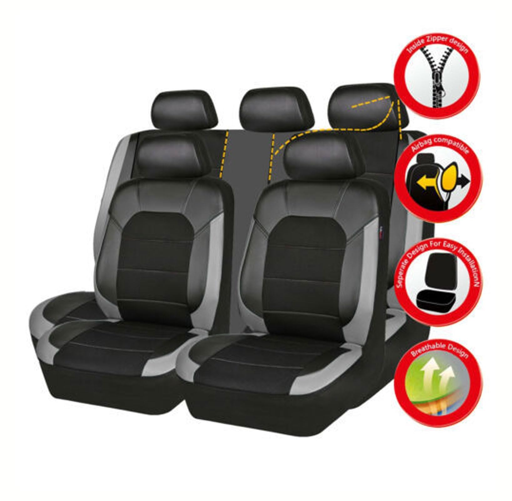 Autostoelhoes voor BMW 1 Series 2007-2024, 5 Stoelen Waterdicht Ademend PU Leer Voorste Achterste Stoelhoezen Kussenhoezen, Interieuraccessoires,F Black Red