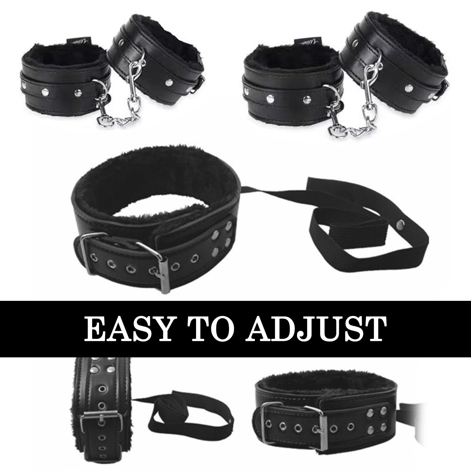 Menottes Lit Kit Toys Homme Femme Couple Set Accessoires 11 PCS Kits de Bondage,Cravache Menottes Sexy érotique Pinces pour Mamelon Cordes Baillon Collier (Noir-11)
