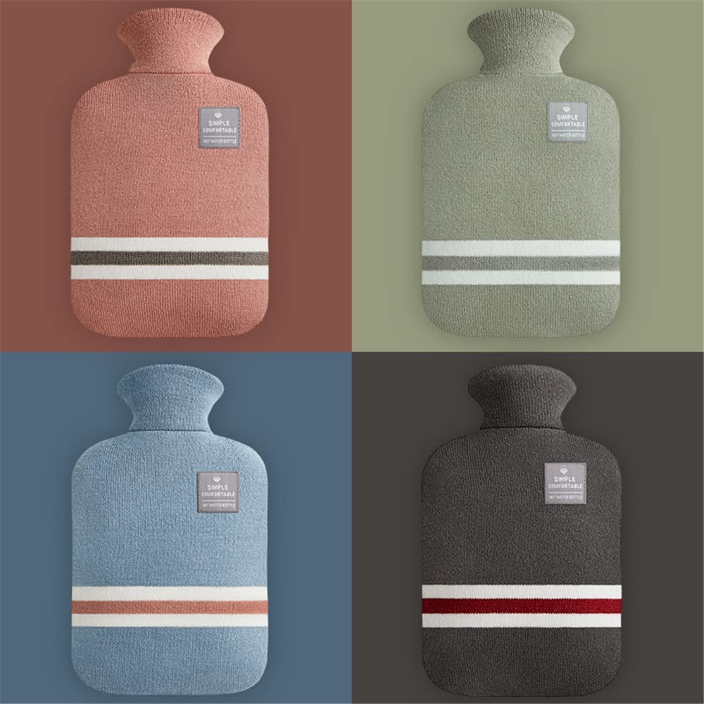 Bolsa Agua Caliente Botella de Agua Caliente con Cubierta Tejida Bolsa para Adultos Alivio del Dolor Cuello Espalda Dolores Cabeza Noches acogedoras Térmica(A,1L)