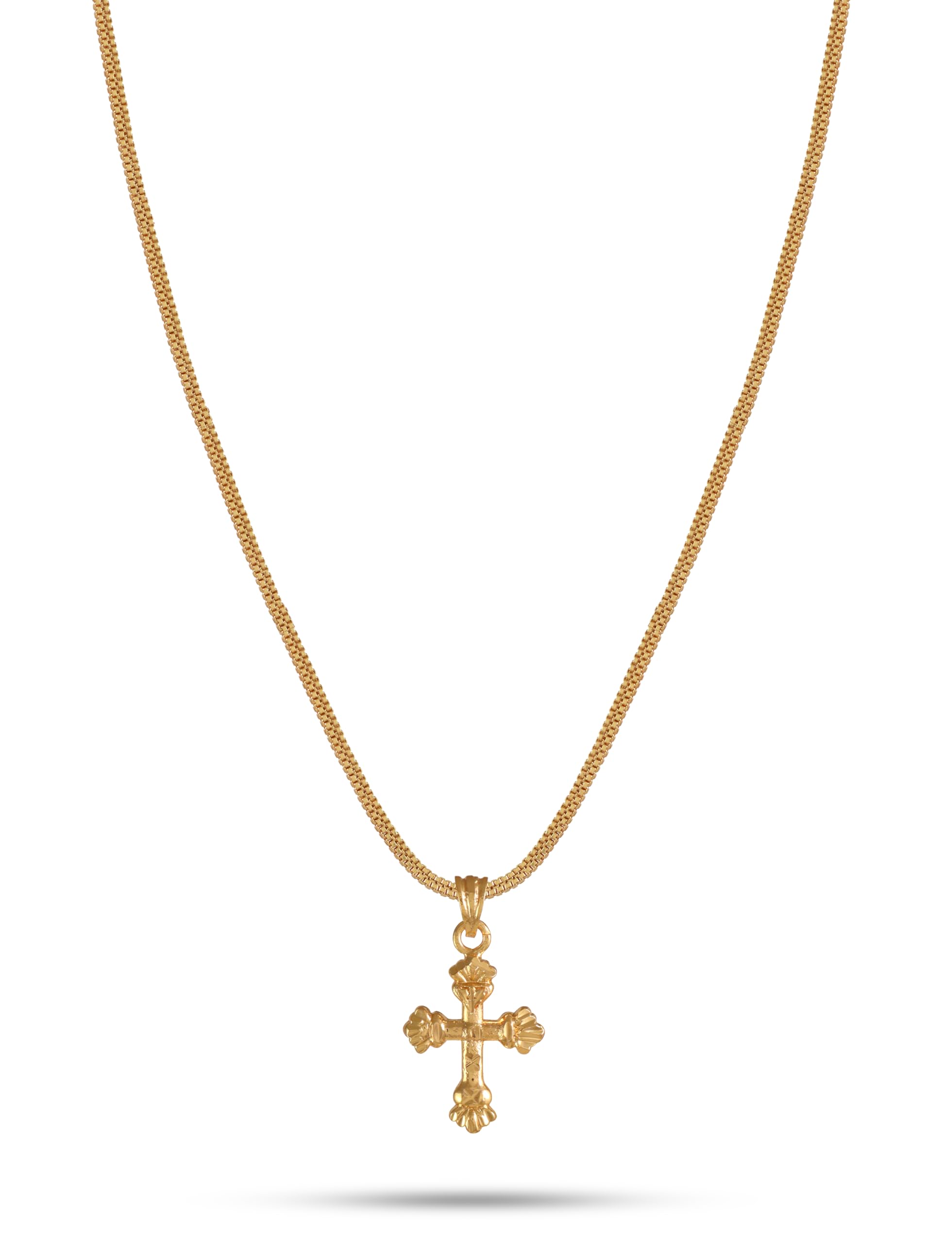 One Gram Micro Gold Plated Men Style Lord Jesus Cross Pendant Chain For Mens And Womens (18 inch)(DC-1133)