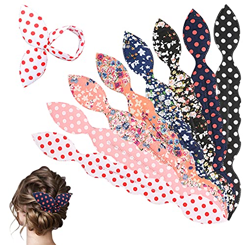 GJLPMY Hair Bun Maker, Deft Bun, Magic Rabbit Ear Sponge Foam Donut Carlin Twist Hair Ponyo Style Curl Bun Maker, Deft Bun for Hair, Donut Bun Maker, Ponyo Hair Styling Maker 8PCS(4PCS Dot+4PCS Floral)