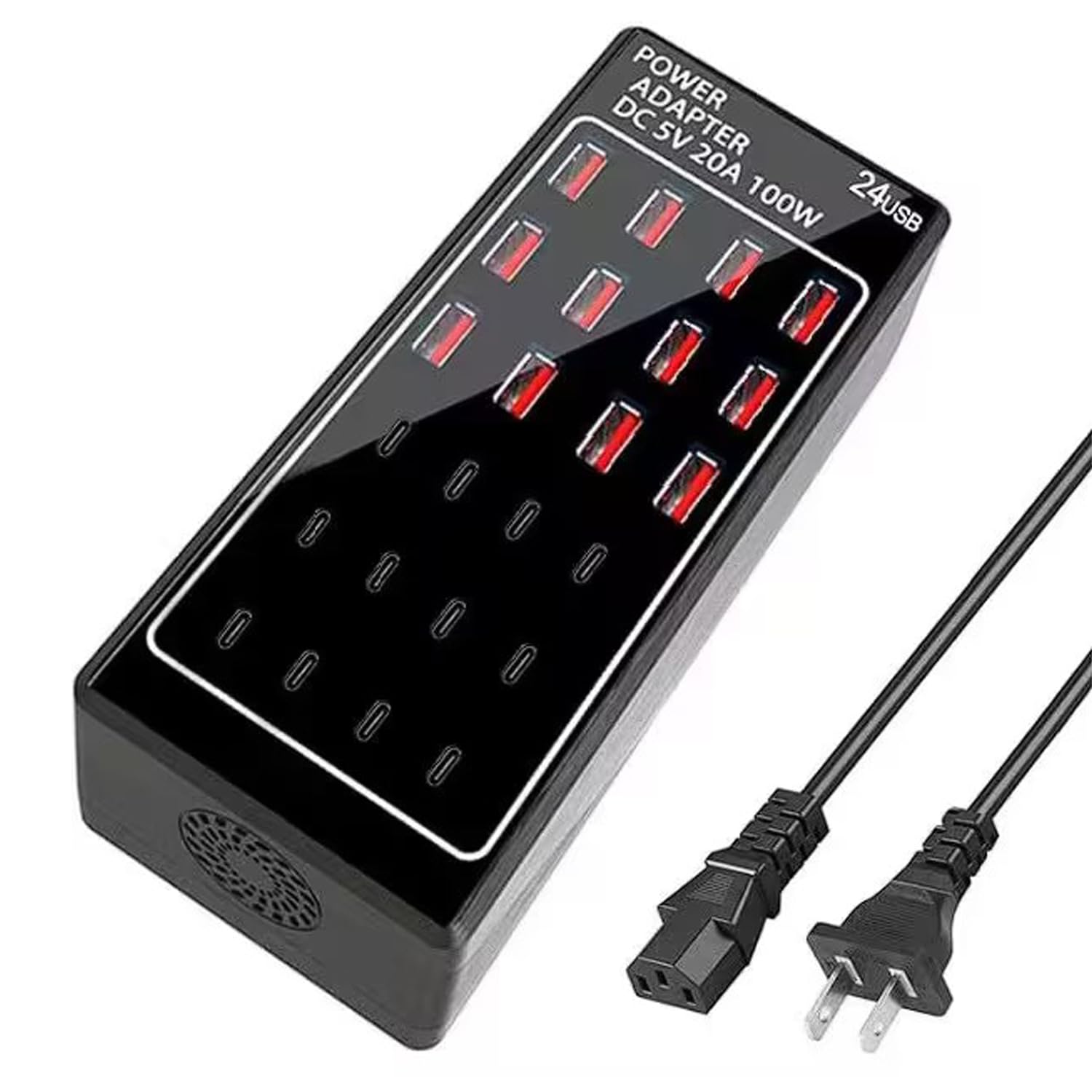 USB Charging Station Block, USB C Charger Station 24-Port 100W(20A), USB A Charger Block, Fast Charger Desktop Station, Multi-Function Smart Charger for Apple iPhone iPad Samsung Laptop Pixel