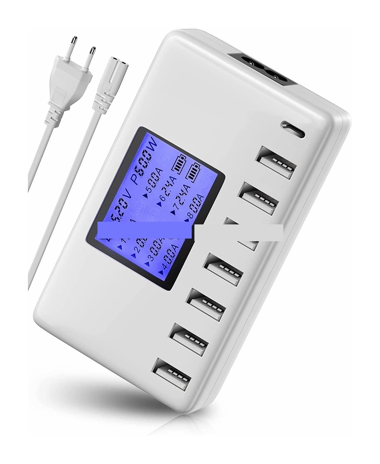 Ładowarka USB, Stacja ładująca USB 8 portów 60 W/12 A wieloportowa ładowarka USB typu C z wyświetlaczem LCD do telefonów komórkowych i tabletów wielu urządzeń Wielofunkcyjne gniazdo USB
