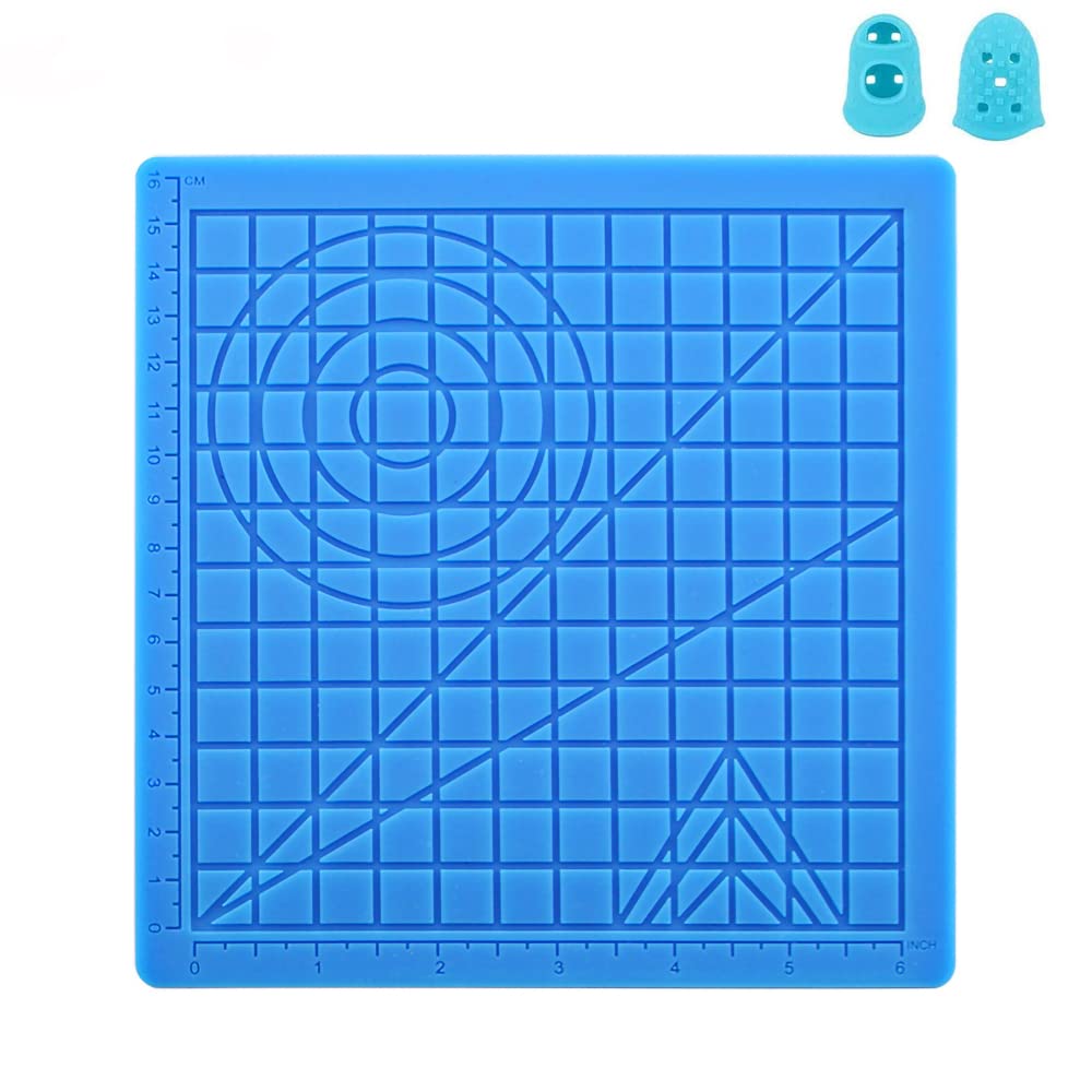 Tocnvoe Alfombrilla Silicona para Dibujo 3D Azul 17x17x0.3 cm, 2 Protectores dedos, Plantillas de Bolígrafo 3D para Lápiz 3D impresión 3D, Múltiples Patrones para Niños y Principiantes
