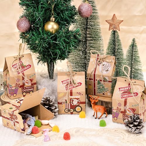 Larcenciel Kraft Christmas Cookie Boxes, 26 Pack House Shaped Christmas Gift Boxes Treat Boxes for Gift Wrapping Supplies, Cute Santa Small Christmas Box for Candy, Cookie, Gingerbread, 6.5×5.7×1.6 in – Image 2
