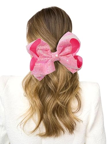 Miniatura 3 de 1 lazo grande de lentejuelas de 8 pulgadas para niñas, pinzas de cocodrilo, accesorios para el cabello con purpurina brillante para niñas y