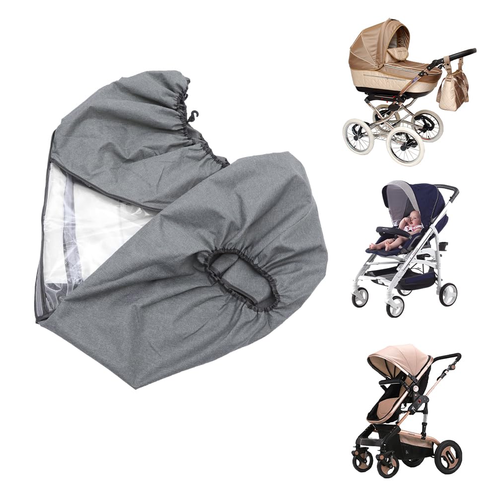 Tiiyee Housse de pluie universelle pour poussette, protection contre les intempéries, coupe-vent, respirante, protège de la poussière avec poche de rangement pour la plupart des poussettes simples de