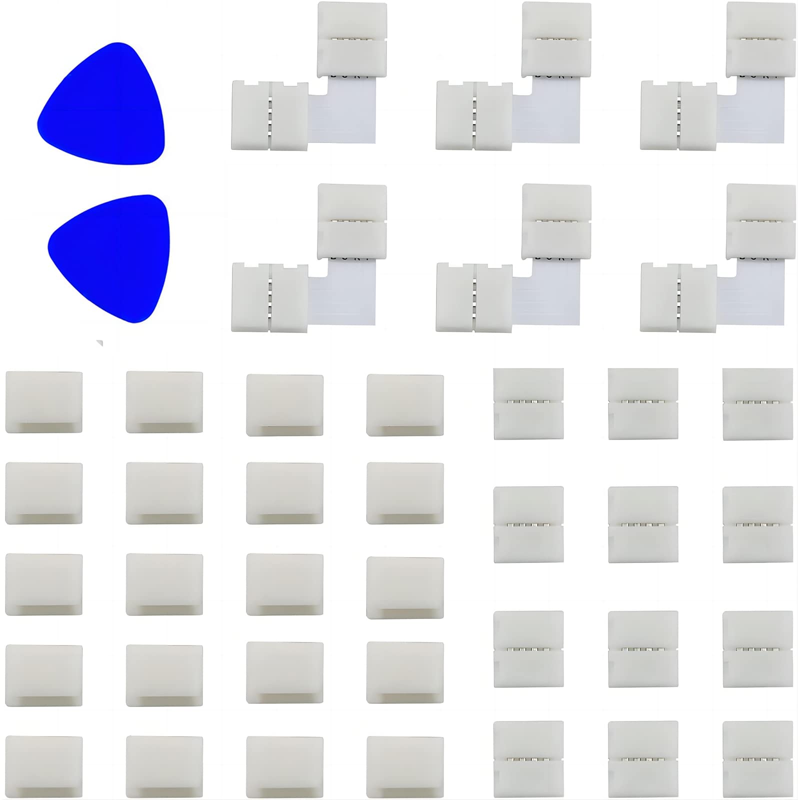 Led Strip Light Connector Kit, 40 Pieces Led accessories, Includes Wire Clips, 4-Pin RGB Strip Lights Connector, L-Shape Connectors and Open Pry Tools for 5050 RGB Strip Light