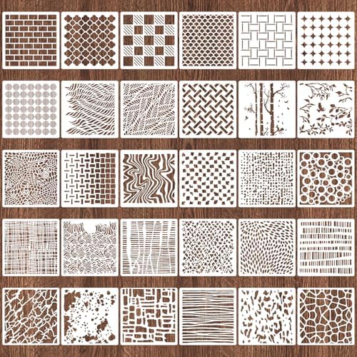 30pcs Texture Stencils for Crafts, Reusable Mixed Media Geometric...
