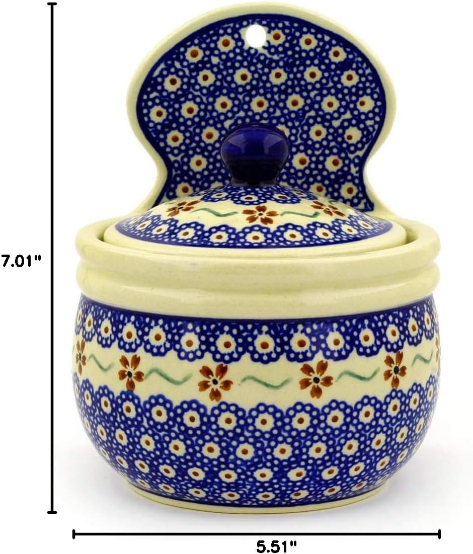 Polmedia Polish Pottery Wall Jar - Sweet Red Flower Pattern Handmade in Boleslawiec Poland + Certificate of Authenticity