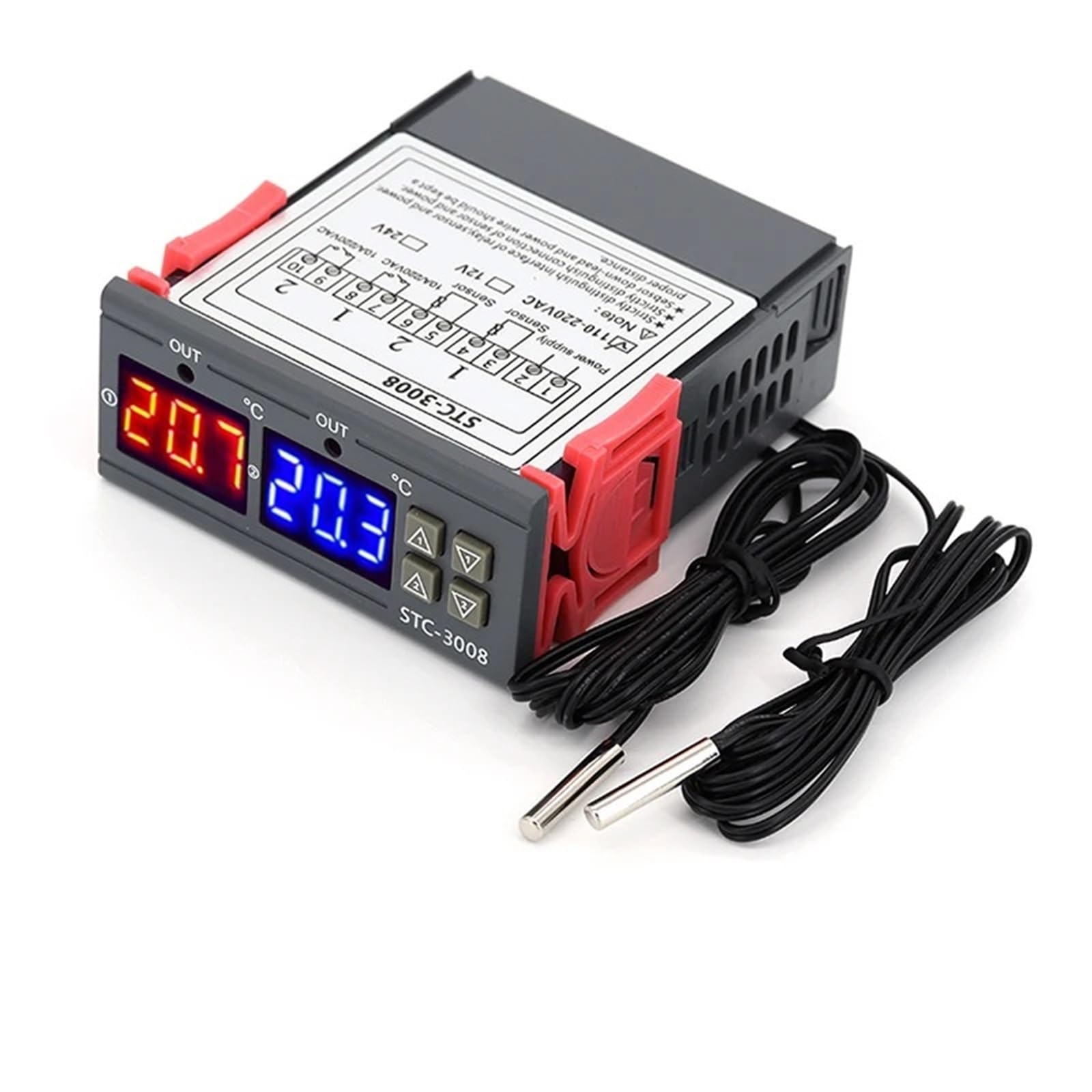 1 pz STC-3008 Doppio regolatore di temperatura digitale Due uscite relè 12V 24V 220V Termostato termoregolatore con riscaldatore e raffreddatore(AC 110-220V)