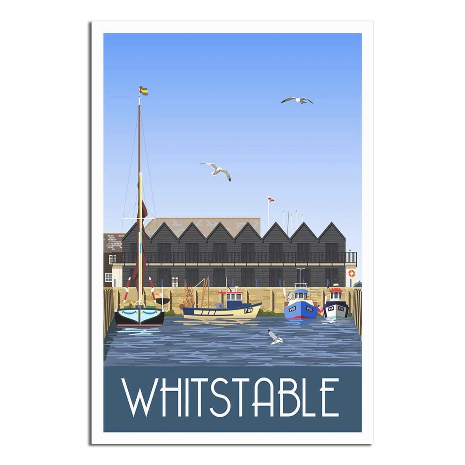 Uejd Unframe-Style Vintage Whitstable Harbour Kent Boat Travel Poster Decorative Posters Modern Bedroom Canvas Art Poster Picture Painting Posters Wall Decor Art Gift