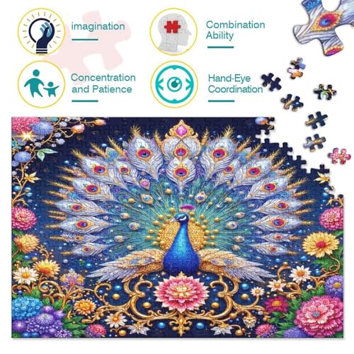 Reduce el estrés con el puzzle de 1000 piezas de flores y pavo real de 70x50 cm 3