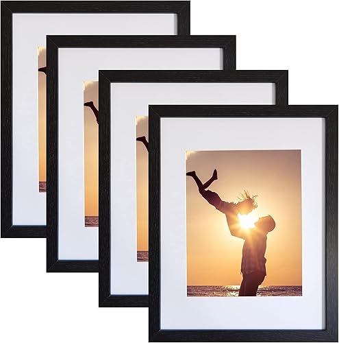 SESEAT Paquete de 4 portarretratos negros de 11 x 14 pulgadas, para fotos de 8 x 10 pulgadas con paspartú o de 11 x 14 pulgadas sin paspartú, marco