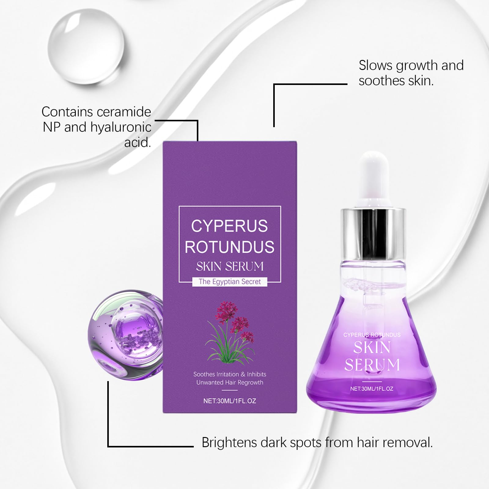 Cyperus Rotundus Serum do depilacji, naturalne serum olejowe do gładkiej skóry, nawilża i zmniejsza pory, łagodzi podrażnienia, zmniejsza owłosienie ciała dla kobiet i mężczyzn (2 szt.)