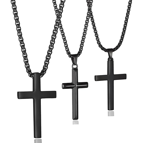 KeyHeaven Men’s Durable Stainless Steel Cuban Chain Cross Pendant - Anti-Fade, Ideal for Hip-Hop & Streetwear Fashion