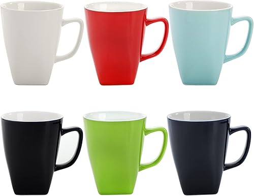 Okllen Juego de 6 tazas de café de porcelana, tazas de té de 12 onzas con mango de fácil agarre, tazas de café, regalos para leche, té, cacao,