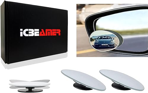 ICBEAMER Espejo retrovisor convexo de seguridad lateral de gran angular para automóvil, 2 piezas, con forma ovalada, diseño giratorio de 360 grados,