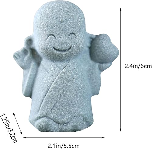 Miniatura 21 de livelyfish Estatua de Buda japonesa de 3 figuras de monje rezando de piedra arenisca para riqueza, buena suerte, jardín zen, pecera, acuario