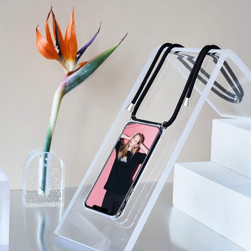 SIMao Cover Collana Cellulare per Xiaomi Redmi Note 10/ Note 10S/ Poco M5s Custodia Trasparente Silicone con Cordino Necklace Case Antiurto Cover Custodia da Collo Custodia con Cordino, Cremisi