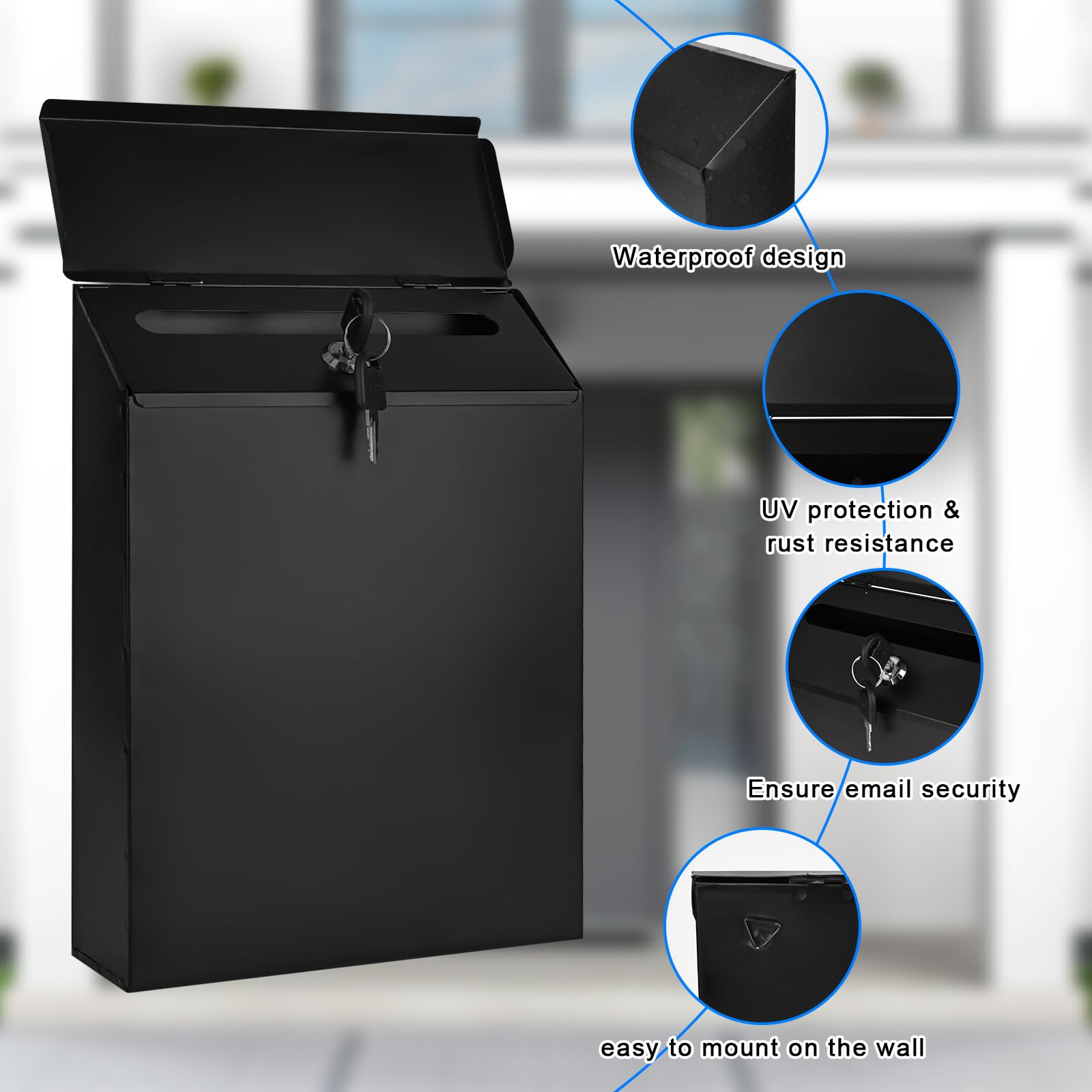 Wandbriefkasten Schwarz PYserne Briefkasten Anthrazit 22x6,5x29cm - Wandbriefkasten Mit Namensschild Und 2 Schlüsseln Wandbriefkasten Anthrazit Eisen