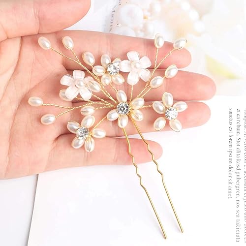 Miniatura 5 de Sppry Horquillas para el pelo de boda (3 piezas)  Elegante perla floral cristal accesorios para el pelo para mujeres nupciales (dorado)