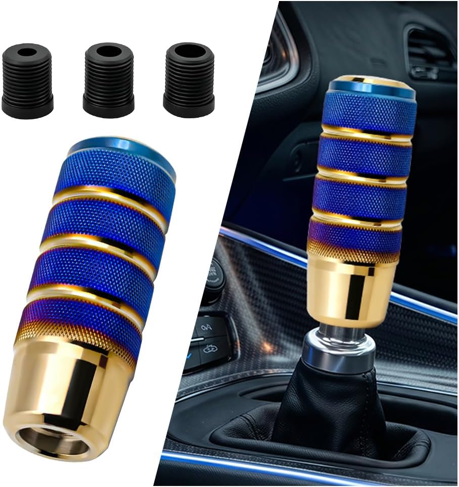 Car Shifter Knob, Aluminum Manual Automatic Gear Shifting Stick Head Handle with 3 Threaded Adapters, Automotive Gear Shifter Knob Stick Lever Accessories, Universal Fit (Baked Blue)